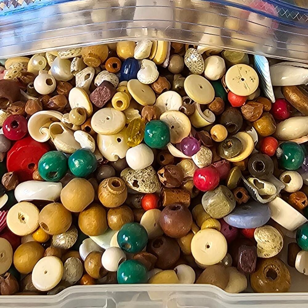 Mixed Wood Shell Beads Lot 12.7 oz Natural Boho Jewelry Craft Supplies